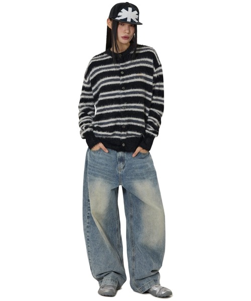 OY（オーワイ）の「『OY/オーワイ』HAIRY STRIPE KNIT CARDIGAN/ヘアリーストライプ ニットカーディガン（カーディガン/ボレロ・レディース・ブルー/ブラック/アイボリー/レッド・L/M）」の9枚目の写真