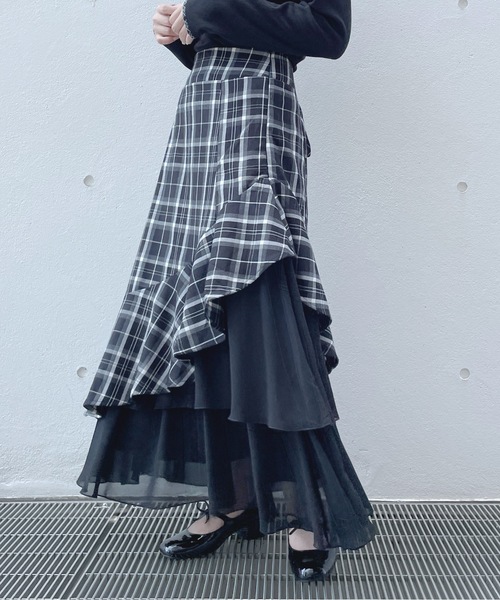 one way（ワンウェイ）の「フリルレイヤードスカート（スカート・レディース・ブラック/ブラック系その他/グレー・FREE）」の2枚目の写真