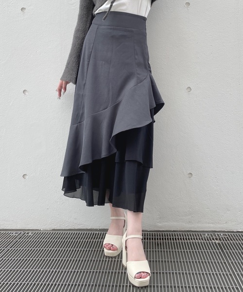 one way（ワンウェイ）の「フリルレイヤードスカート（スカート・レディース・ブラック/ブラック系その他/グレー・FREE）」の8枚目の写真