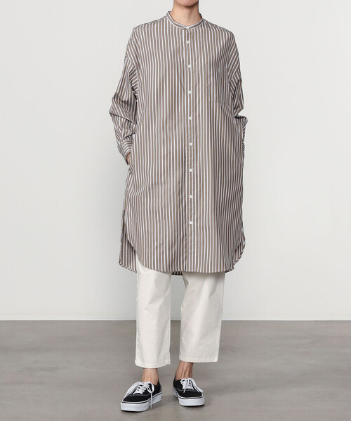 GYMPHLEX（ジムフレックス）の「Gymphlex | コットン バンドカラーシャツワンピース MULTI STRIPE WOMEN（ワンピース・レディース・ブラウン系その他・12）」の4枚目の写真