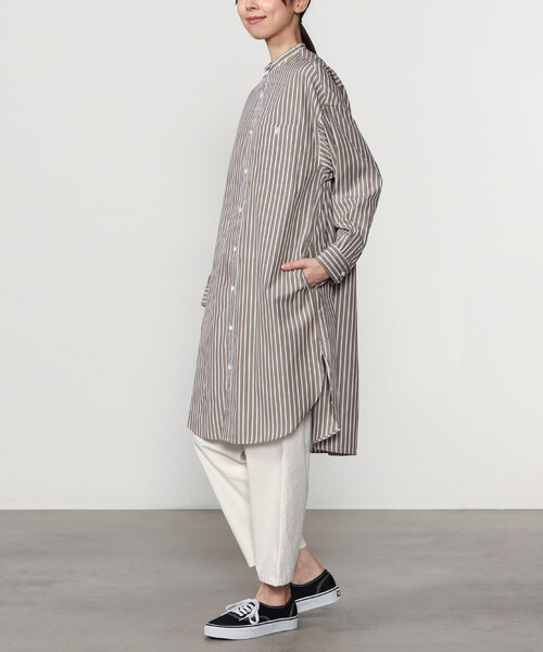 GYMPHLEX（ジムフレックス）の「Gymphlex | コットン バンドカラーシャツワンピース MULTI STRIPE WOMEN（ワンピース・レディース・ブラウン系その他・12）」の2枚目の写真