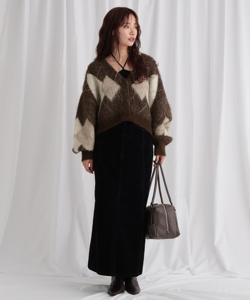 mysty woman（ミスティウーマン）の「アーガイルニットカーディガン 572855（カーディガン/ボレロ・レディース・グレー/ブルー/ブラウン・FREE）」の4枚目の写真