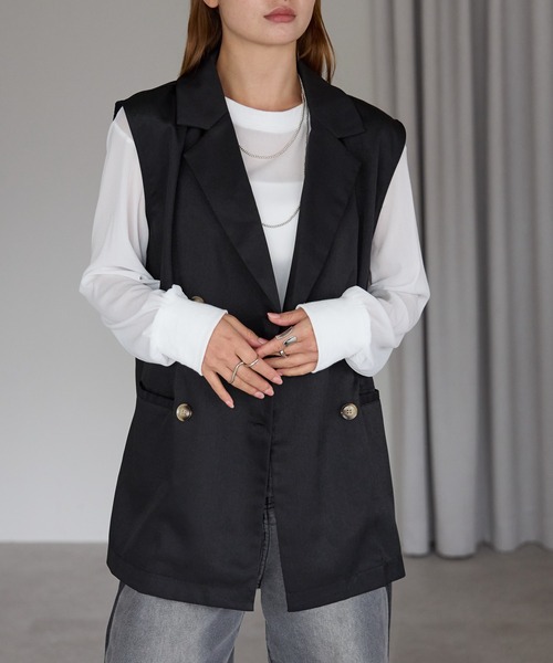 r.（アールドット）の「前後2way　ヘンリーネックシアートップス（Tシャツ/カットソー・レディース・ブラウン/オフホワイト/チャコールグレー/ブラック・FREE）」の11枚目の写真