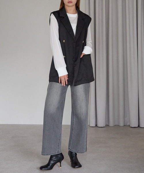 r.（アールドット）の「前後2way　ヘンリーネックシアートップス（Tシャツ/カットソー・レディース・ブラウン/オフホワイト/チャコールグレー/ブラック・FREE）」の12枚目の写真