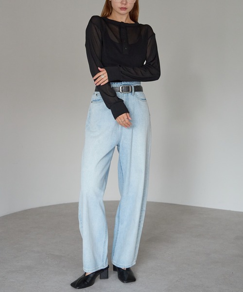 r.（アールドット）の「前後2way　ヘンリーネックシアートップス（Tシャツ/カットソー・レディース・ブラウン/オフホワイト/チャコールグレー/ブラック・FREE）」の17枚目の写真