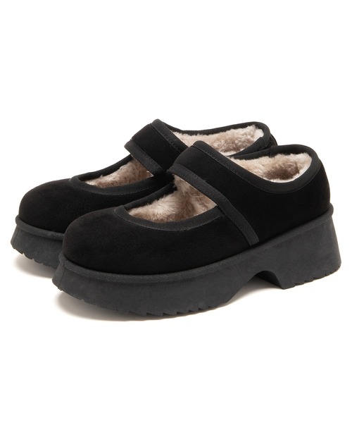 JELLY BEANS（ジェリービーンズ）の「厚底ムートンストラップシューズ(210-56381)JELLY BEANS(ジェリービーンズ)（パンプス・レディース・ブラック/キャメル・S/M/L/LL）」の3枚目の写真