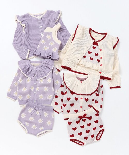apres les cours（アプレレクール）の「【リンク】ハート・フラワー衿フリルニットセットアップ（その他ベビーウェア・キッズ・ラベンダー/アイボリー・70/80）」の5枚目の写真