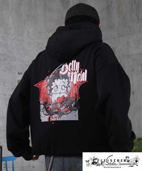 BETTY BOOP（ベティ・ブープ）の「AW 裏起毛 バックプリント パーカー メンズ レディース ユニセックス 【Betty Boop】（パーカー・メンズ・ブラック/アッシュグレー・M/L）」の2枚目の写真