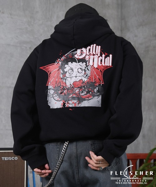 BETTY BOOP（ベティ・ブープ）の「AW 裏起毛 バックプリント パーカー メンズ レディース ユニセックス 【Betty Boop】（パーカー・メンズ・ブラック/アッシュグレー・M/L）」の3枚目の写真