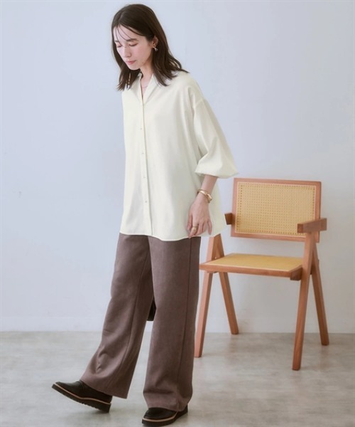 nissen(ニッセン)の「【とろみ素材】バックシャーリングスキッパーシャツ(防シワ・吸汗速乾)<大きいサイズ有>(シャツ/ブラウス・レディース・アイボリー/ブラック/グリーン/ベージュ・S/M/L/LL)」の6枚目の写真