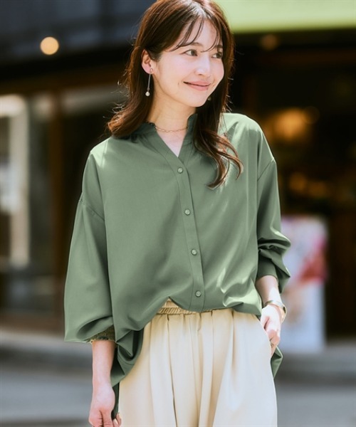 nissen(ニッセン)の「【とろみ素材】バックシャーリングスキッパーシャツ(防シワ・吸汗速乾)<大きいサイズ有>(シャツ/ブラウス・レディース・アイボリー/ブラック/グリーン/ベージュ・S/M/L/LL)」の20枚目の写真