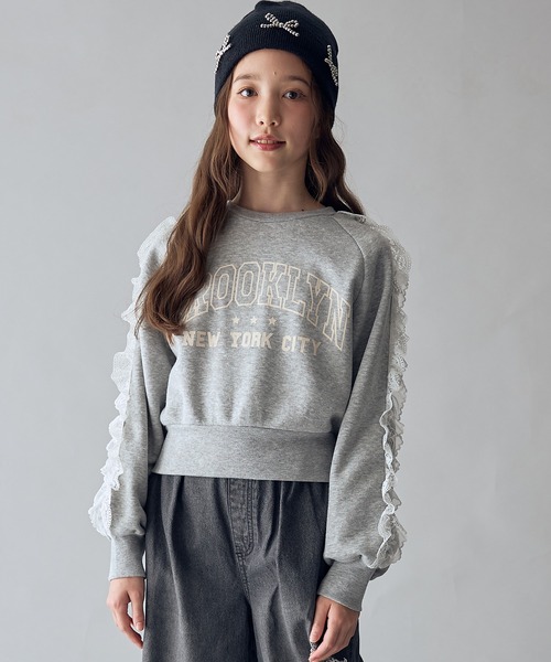 セール】袖レース使いカレッジプリントプルオーバー/トレーナー