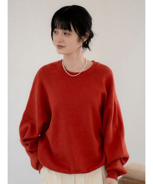 アンユーズド　セーター　2　オレンジ　カシミヤ セール】カシミヤ混スムース編みルーズニット（ニット/セーター