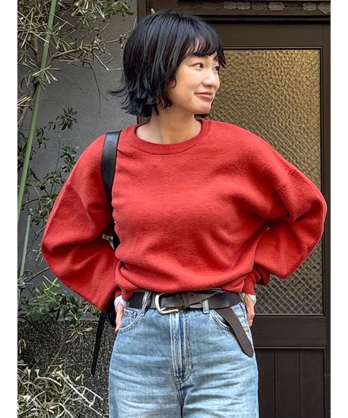 Ungrid（アングリッド）の「カシミヤ混スムース編みルーズニット（ニット/セーター・レディース・ライトグレー/オレンジ/ブラック・FREE）」の3枚目の写真