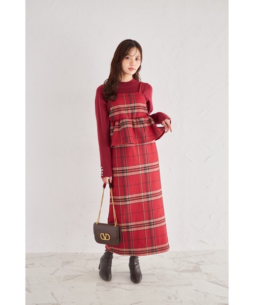 tocco closet(トッコ クローゼット)の「【ZOZO限定】起毛ストレッチチェックキャミソールジャンパースカート(ジャンパースカート・レディース・グレー/ブラック/レッド・M)」の2枚目の写真