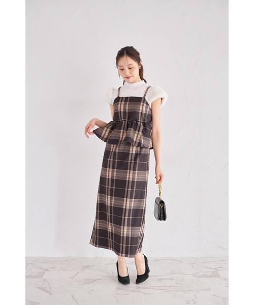 tocco closet(トッコ クローゼット)の「【ZOZO限定】起毛ストレッチチェックキャミソールジャンパースカート(ジャンパースカート・レディース・グレー/ブラック/レッド・M)」の1枚目の写真