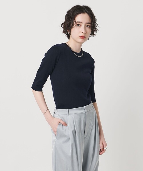 UNITED ARROWS（ユナイテッドアローズ）の「ハーフ スリーブ ニット（ニット/セーター・レディース・ネイビー/モカ/ダークグレー・FREE）」の3枚目の写真