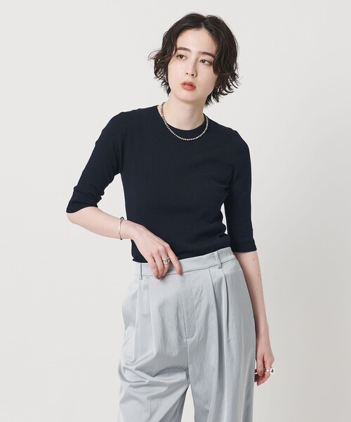 UNITED ARROWS（ユナイテッドアローズ）の「ハーフ スリーブ ニット（ニット/セーター・レディース・ネイビー/モカ/ダークグレー・FREE）」の8枚目の写真