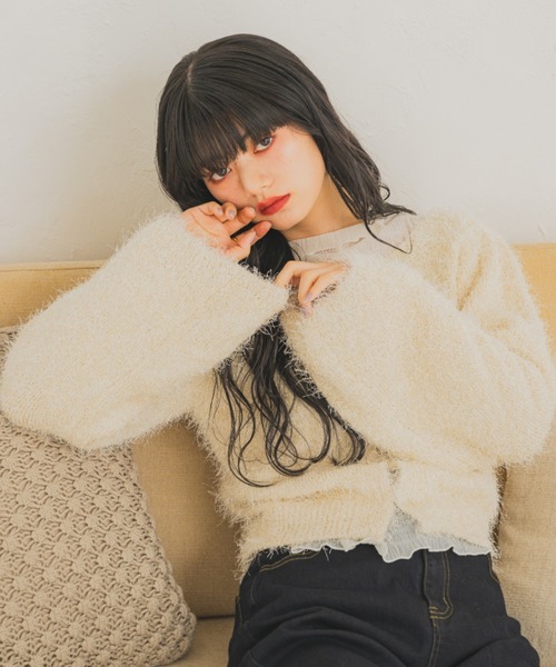 REMOON（リムーン）の「ダンスヤーンラメニットカーディガン（カーディガン/ボレロ・レディース・レッド/ライトグレー/アイボリー・FREE）」の2枚目の写真