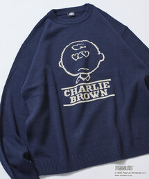 限定展開 PEANUTS/ピーナッツ 別注 リラックスフィット ジャガード クルーネックニット / チャーリー・ブラウン