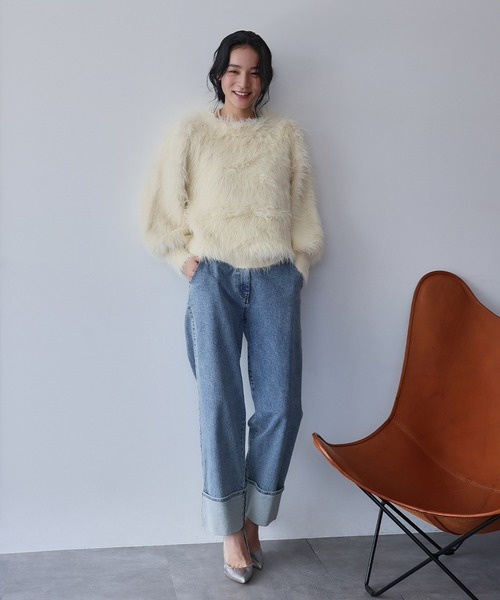 ELFRANK(エルフランク)の「シャギーニット プルオーバー(ニット/セーター・レディース・ブラック/カーキ/グレイッシュベージュ/アイボリー・FREE)」の12枚目の写真