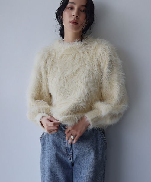 ELFRANK(エルフランク)の「シャギーニット プルオーバー(ニット/セーター・レディース・ブラック/カーキ/グレイッシュベージュ/アイボリー・FREE)」の11枚目の写真