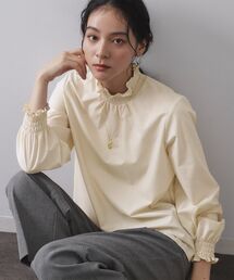 シャーリングハイネックブラウス【洗濯機OK】