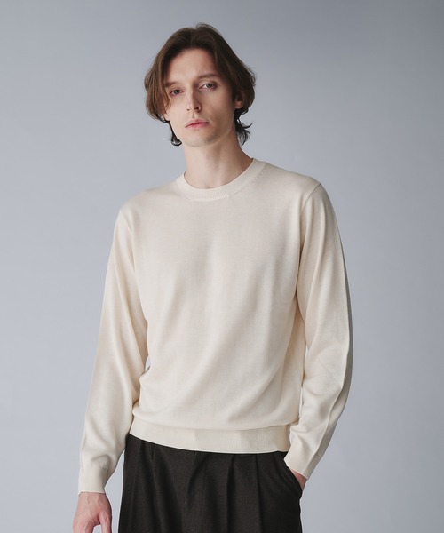 Regen Glanz（レーゲングランツ）の「wool blend crewneck cropped knit/ウールブレンドクロップドクルーネックニット（ニット/セーター・メンズ・グレー/ダークグリーン/オフホワイト/ブラック/ブラウン系その他/ネイビー/ダークブラウン/ベージュ系その他/ワインレッド・MEDIUM/LARGE/SMALL）」の2枚目の写真