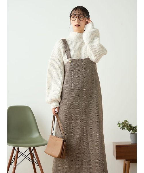 HARUYAMA(ハルヤマ)の「【WEB限定】ヘリンボーンナロージャンスカ FURRY(ジャンパースカート・レディース・ブラック/ベージュ/ブラウン・F)」の1枚目の写真