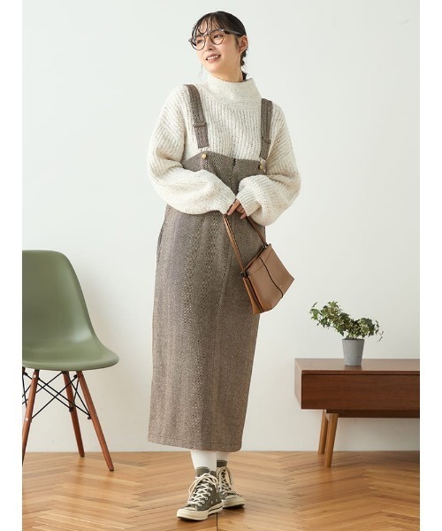 HARUYAMA(ハルヤマ)の「【WEB限定】ヘリンボーンナロージャンスカ FURRY(ジャンパースカート・レディース・ブラック/ベージュ/ブラウン・F)」の22枚目の写真