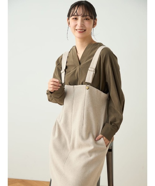HARUYAMA(ハルヤマ)の「【WEB限定】ヘリンボーンナロージャンスカ FURRY(ジャンパースカート・レディース・ブラック/ベージュ/ブラウン・F)」の4枚目の写真