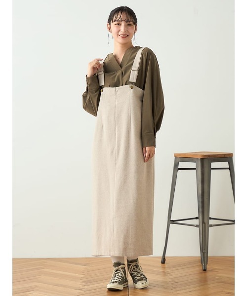 新品タグ付　JPRESS ジャンパースカート　ベージュヘリンボーン柄 セール】【WEB限定】ヘリンボーンナロージャンスカ FURRY（ジャンパー