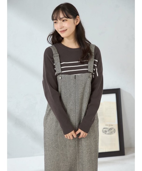 HARUYAMA(ハルヤマ)の「【WEB限定】ヘリンボーンナロージャンスカ FURRY(ジャンパースカート・レディース・ブラック/ベージュ/ブラウン・F)」の8枚目の写真