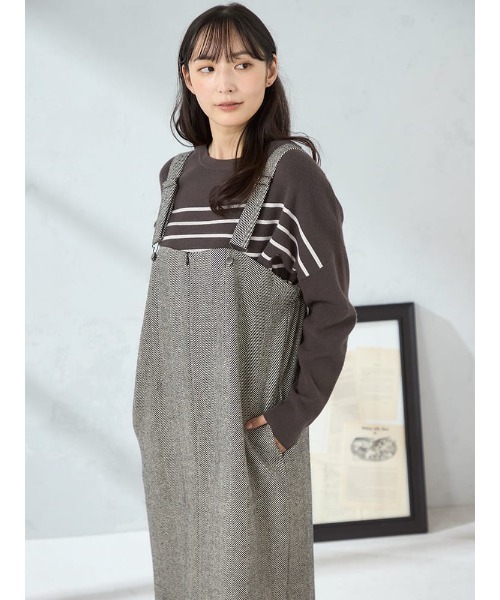 HARUYAMA(ハルヤマ)の「【WEB限定】ヘリンボーンナロージャンスカ FURRY(ジャンパースカート・レディース・ブラック/ベージュ/ブラウン・F)」の9枚目の写真