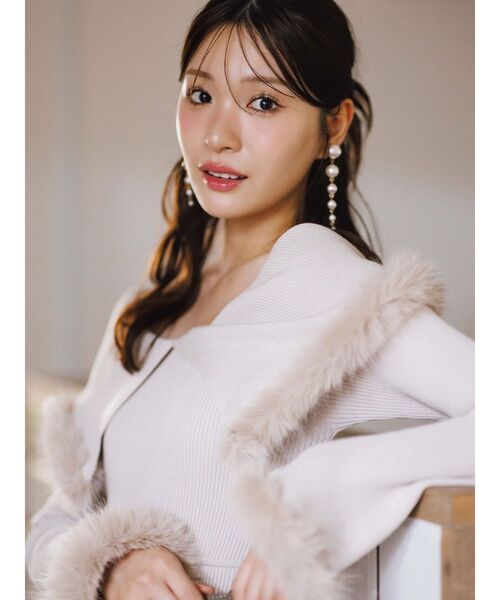 MERCURYDUO 6分丈 袖 ファー ニット マーキュリーデュオ MERCURYDUO