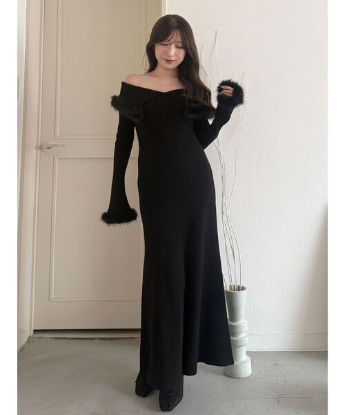 MERCURYDUO(マーキュリーデュオ)の「ファートリミングニットワンピース(ワンピース・レディース・ライトグレー/ベージュ/ブラック・MEDIUM/SMALL)」の6枚目の写真