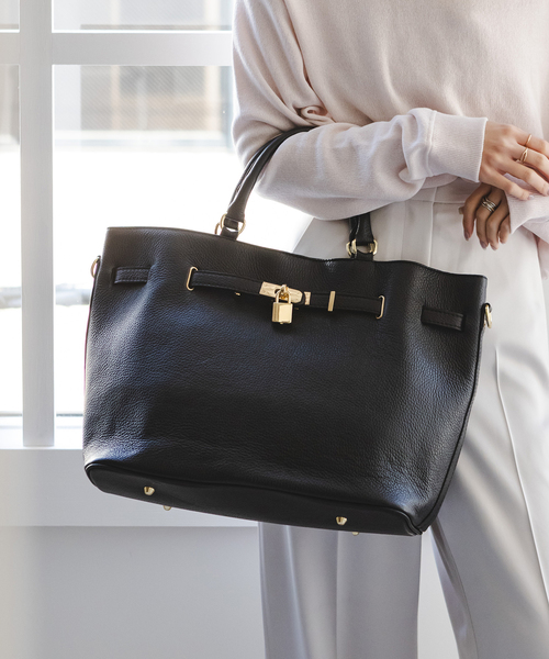 【美品】MILOS/ミロス　金具付きトートバッグ　Noble ブラック　レザー 追加》MILOS/ミロス 金具付きトート（トートバッグ）｜NOBLE（ノーブル