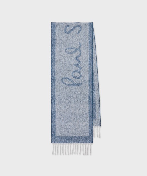 ロゴ入りマフラー ホワイト/ブルー 超美品 ラブトキシック アクリル素材 ロゴ入り マフラー ボーダー柄 青