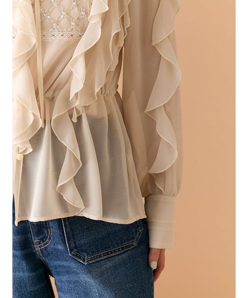 LILY BROWN（リリーブラウン）の「[L.B CANDY STOCK]ビジューフリルブラウス（シャツ/ブラウス・レディース・ブラック/ベージュ・F）」の11枚目の写真