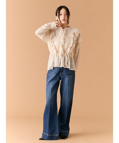 LILY BROWN（リリーブラウン）の「[L.B CANDY STOCK]ビジューフリルブラウス（シャツ/ブラウス・レディース・ブラック/ベージュ・F）」の14枚目の写真