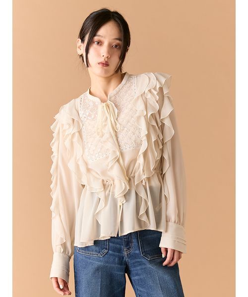 LILY BROWN（リリーブラウン）の「[L.B CANDY STOCK]ビジューフリルブラウス（シャツ/ブラウス・レディース・ブラック/ベージュ・F）」の16枚目の写真