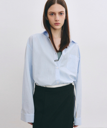 MINIMAL CLASSIC LABEL STRIPE SHIRT_SKY BLUE