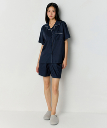 MUSINSA STANDARD WOMAN（ムシンサスタンダードウーマン）の「Women's Cotton Modal Half Pajama Set [Navy/White]（ルームウェア/パジャマ）」