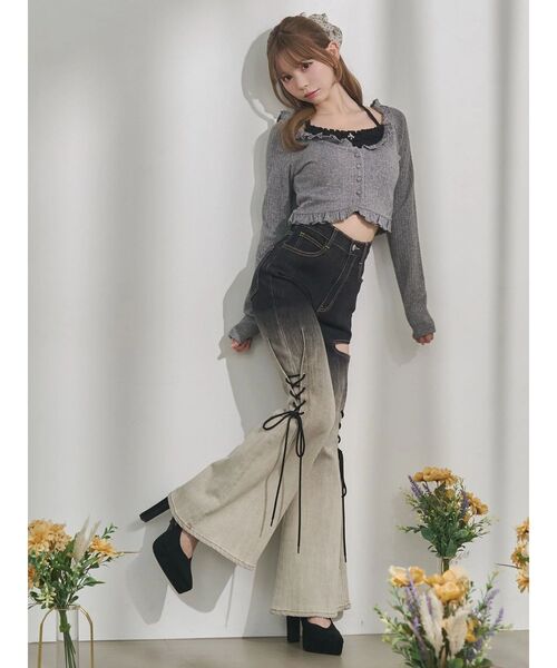 かよちゃん残り分 セール】サイドレースアップカットアウトデニムパンツ（デニムパンツ