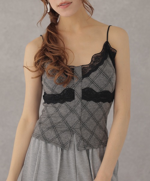 セール】配色 レース チェック柄 コンパクト キャミソール