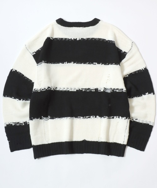 Salong hameu（サロン ハミュー）の「ダメージボーダーニットセーター メンズ レディース ユニセックス（ニット/セーター・メンズ・レッド/チャコールグレー×ブラック/ホワイト×ブラック・M/L）」の5枚目の写真
