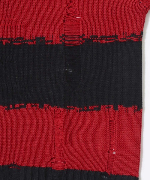 Salong hameu（サロン ハミュー）の「ダメージボーダーニットセーター メンズ レディース ユニセックス（ニット/セーター・メンズ・レッド/チャコールグレー×ブラック/ホワイト×ブラック・M/L）」の15枚目の写真