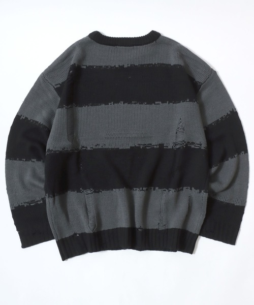 Salong hameu（サロン ハミュー）の「ダメージボーダーニットセーター メンズ レディース ユニセックス（ニット/セーター・メンズ・レッド/チャコールグレー×ブラック/ホワイト×ブラック・M/L）」の7枚目の写真