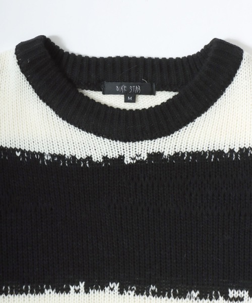 Salong hameu（サロン ハミュー）の「ダメージボーダーニットセーター メンズ レディース ユニセックス（ニット/セーター・メンズ・レッド/チャコールグレー×ブラック/ホワイト×ブラック・M/L）」の10枚目の写真