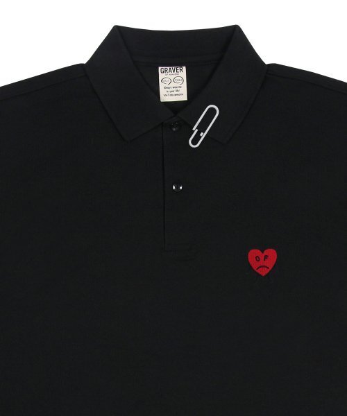 GRAVER（グレーバー）の「[UNISEX]図面ハート刺繍ピケ半袖Tシャツ_ブラック（ポロシャツ・レディース・ブラック・MEDIUM/SMALL）」の3枚目の写真